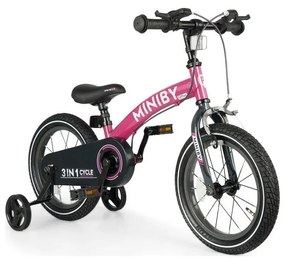 QPlay - Bicicletă copii 14" MINIBY 3în1 roză