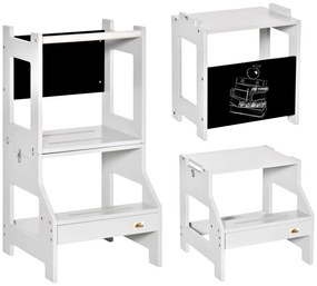 HOMCOM Turn de observație pentru copii turn de învățare 3 în 1 bară borduri înalte de siguranță și tablă neagră 42x44x86cm gri | Aosom Romania