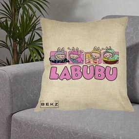 Perna Personalizata Labubu Sleeping Quad, 40x40 cm, Crem, Husa Detasabila, Perna Inclusa, BEKZ®