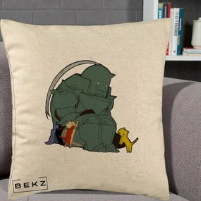 Perna Personalizata Fullmetal Alchemist Alphonse cu Pisici, 40x40 cm, Bej, Husa Detasabila, Perna Inclusa, BEKZ®