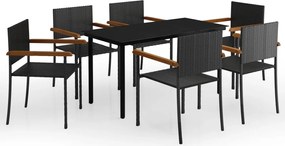 vidaXL Set de servit masa pentru grădină, 7 piese, negru
