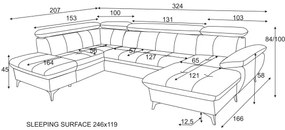 Canapea colțar extensibilă cu spațiu depozitare U CATANIA stânga grafit