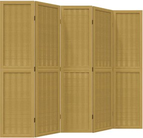 vidaXL Paravan de cameră cu 5 panouri, maro, lemn masiv paulownia