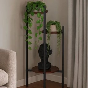 Suport pentru flori Loft - raft cu 3 etaje cu rafturi rotunde din lemn