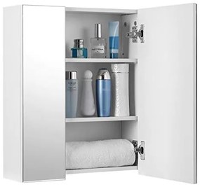 Dulap de perete cu 3 oglinzi si 5 rafturi, PAL melaminat, alb, Vasagle