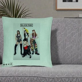 Perna Personalizata K-pop BLACKPINK Fotografie Grup Tinute Edgy, 40x40 cm, Verde Menta, Husa Detasabila, Perna Inclusa, BEKZ®