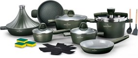 Set vase de gatit Swiss Haus SH-GPC3020G, 20 piese, Acoperire ceramica Sapphire, Fara PFAS, Cuptor pana la 220°C, Inductie, Verde
