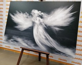 Tablou chip de înger în nori în alb-negru