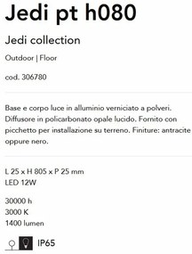 Stalp LED slim pentru iluminat exterior, IP65 Jedi pt h080 antracit