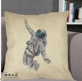 Perna Decorativa Astronaut Acuarela Zbor, 40x40 cm, Crem, Husa Detasabila, Perna Inclusa, BEKZ®