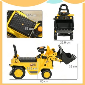 HOMCOM Excavator pentru Copii cu Cupă, Spătar și Spațiu de Depozitare Ascuns, Buldozer de Jucărie în PP și ABS, 80x26.5x39 cm, Galben și Negru | Aosom Romania