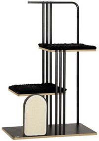 PawHut Copac de joacă, Design industrial, 2 platforme, 2 perne de odihnă, Placă de zgâriere, Cadru din oțel, negru, 85 x 48 x 128 cm | Aosom Romania