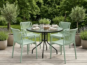 Set de gradina TREGO ISLAND - 4 scaune cu brate si masa rotunda ø 90 cm, verde