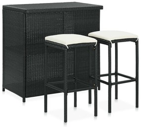 vidaXL Set mobilier de bar, 3 piese, negru, poliratan