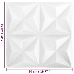 Panouri de perete 3D 48 buc. alb 50x50 cm model origami 12 m   48, Alb origami