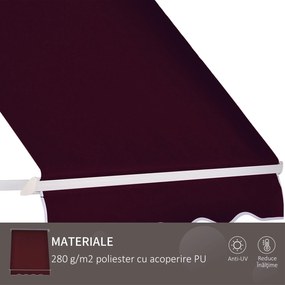 Outsunny Copertina de Soare care se Ruleaza 180×70cm cu Unghi 0-120°, Copertina Verticala de Exterior din Aluminiu si Poliester Anti UV, Rosu