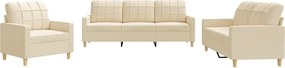 vidaXL Set de canapele cu perne, 3 piese, crem, textil
