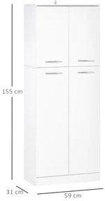 HOMCOM Dulap Compact cu Rafturi Ajustabile, 2 Compartimente, Design Modern, 59x31x155 cm, Alb | Aosom Romania