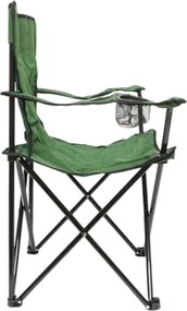 Scaun Camping Pliabil Verde cu Suport Pahar, Husa Transport, Structura Metalica 50x80x80cm Verde
