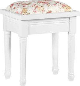 Taburet lemn masiv alb Elizabeth /Floral, 40 × 30 × 42 cm