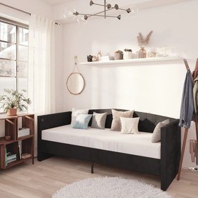 3080371 vidaXL Pat de zi cu saltea, negru, 90x200 cm, catifea, USB