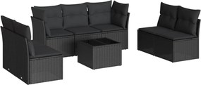 vidaXL Set mobilier de grădină cu perne, 8 piese, negru, poliratan