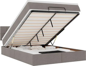 vidaXL Pat otoman cu saltea și LED-uri Taupe 140x190 cm țesătură