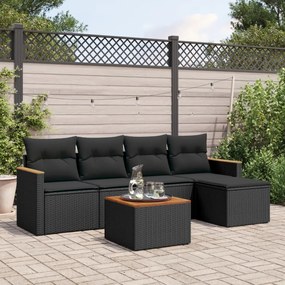 3225922 vidaXL Set mobilier de grădină cu perne, 6 piese, negru, poliratan