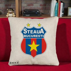 Perna Personalizata Steaua Bucuresti Fotbal, 40x40 cm, Bej Canapea, Husa Detasabila, Perna Inclusa, BEKZ®