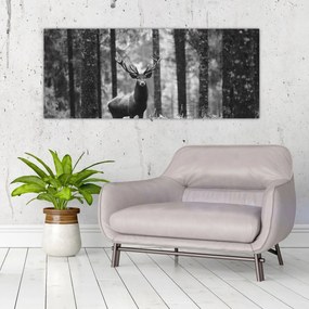 Tablou - Căprioare in pădure 2,alb-negru (120x50 cm)