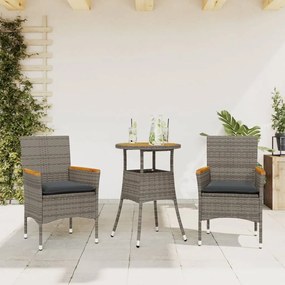 3278719 vidaXL Set mobilier grădină cu perne 3 piese gri poliratan/lemn acacia