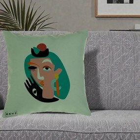 Perna Decorativa Portret Abstract Matisse Turcoaz, 40x40 cm, Verde, Husa Detasabila, Perna Inclusa, BEKZ®