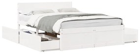 3282352 vidaXL Cadru de pat cu sertare, , alb, 120x200 cm, lemn masiv de pin
