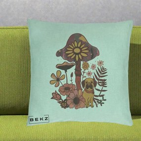 Perna Decorativa Ciuperca Caine Boho, 40x40 cm, Verde Menta, Husa Detasabila, Perna Inclusa, BEKZ®
