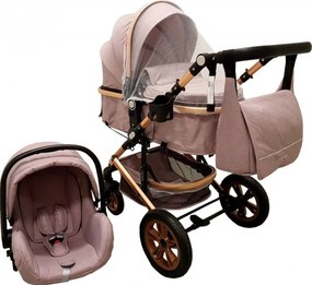 Carucior nou nascuti 3 in 1 Baby Care™ PRO 530 , Cu geanta bebe, Cadru Aluminiu Gold, Amortizoare, Roti din cauciuc plin AVE, Landou, Scoica auto,