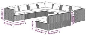Set mobilier de gradina cu perne, 9 piese,gri, poliratan gri si antracit, 3x colt + 6x mijloc, 1