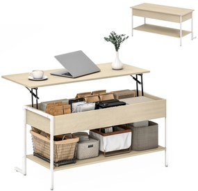 HOMCOM Masă de Cafea Extensibilă cu Închidere Blândă Spațiu Ascuns de Depozitare și Raft Deschis 95x40x59 cm Lemn Natural și Alb | Aosom Romania