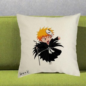 Perna Personalizata Bleach Ichigo Chibi cu Masca, 40x40 cm, Ecru, Husa Detasabila, Perna Inclusa, BEKZ®