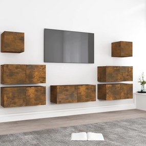 3120287 vidaXL Set comodă TV, 7 piese, stejar fumuriu, lemn compozit