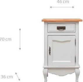 Noptiera, L46 36 H70 cm, alb antichizat natur, lemn masiv
