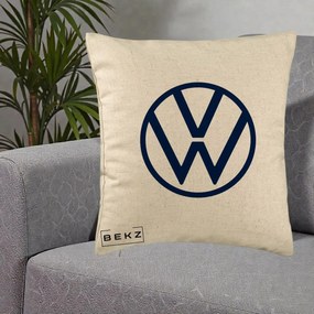 Perna Personalizata cu emblema Volkswagen, 40x40 cm, Bej, Husa Detasabila, Perna Inclusa, BEKZ®