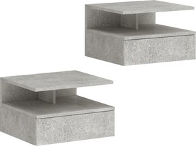 HOMCOM Set de 2 Noptiere Suspendate cu Sertar și Raft Deschis, 35x32x22.5 cm, Gri Ciment | Aosom Romania