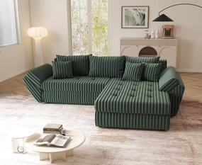 Colțar extensibil dumonde cu ladă de depozitare si sezut confortabil din spuma high-density, Loana Ambience Green II 270x185 cm