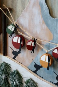 Tablou decorativ vintage din lemn de pin, H51 cm, „Vintage Picture w. Ski Lifts”