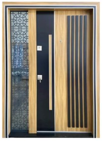 Usa metalica dubla de exterior cu izolatie si vizor Novo Doors NDS1000, Din compozit, 2 yale, Kit complet, Pentru case (Culoare: Nuc, Dimensiune: 140