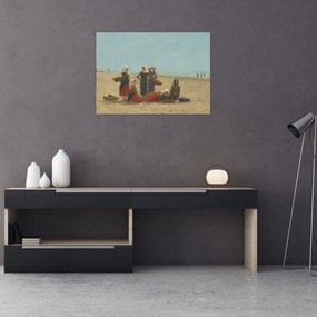 Tablou pe sticlă - Eugène Boudin, Women on the Beach at Berck, reproducere (70x50 cm)
