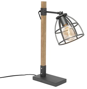 Lampa de masa industriala gri inchis cu lemn - Arthur