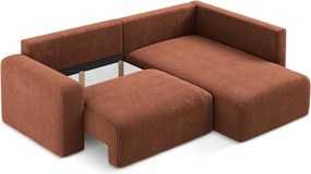 Colțar teracotă extensibil/cu spațiu de depozitare cu tapițerie din chenille (cu colț pe partea dreaptă/în formă de ”L”) Kona – Makamii