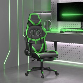 Scaun gaming de masaj suport picioare, negru verde, piele eco 1, Negru si verde, Cu suport de picioare