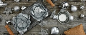 Tablou - decorațiuni argintii de Crăciun (120x50 cm)